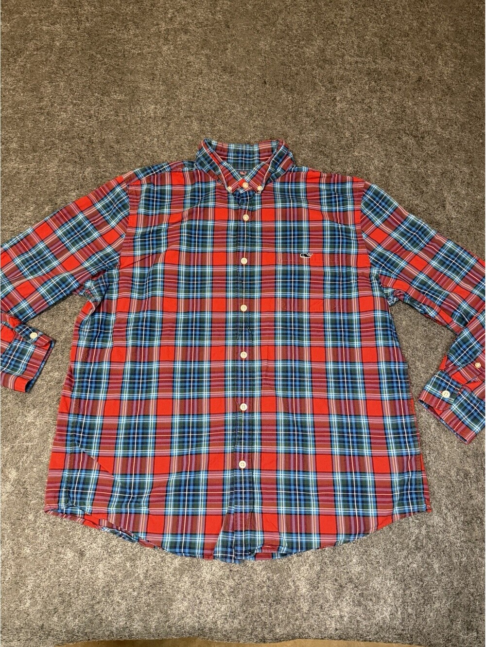 Vineyard Vines Slim Fit Tucker Shirt Mens Large Red Blue Plaid Button Down